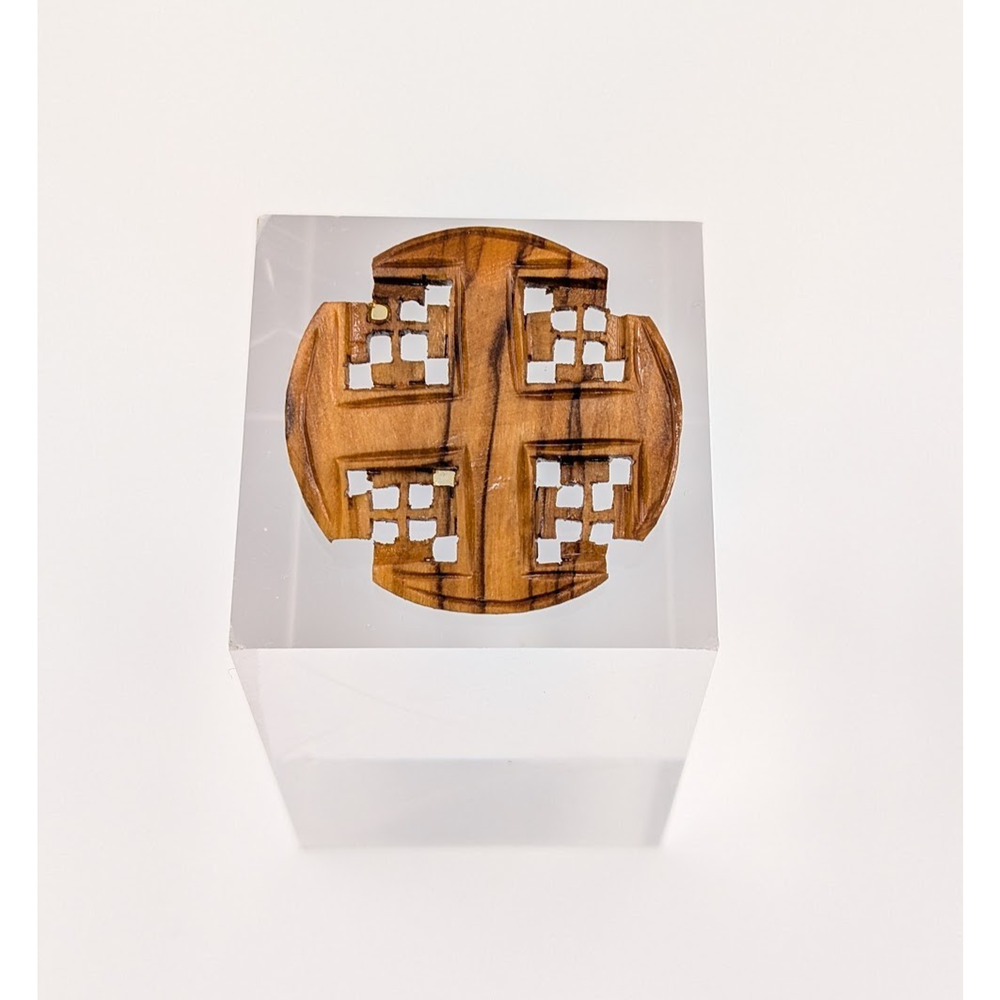Vintage Jerusalem Cross Brooch Hand Carved‎ Wooden Crusades Religious Handmade